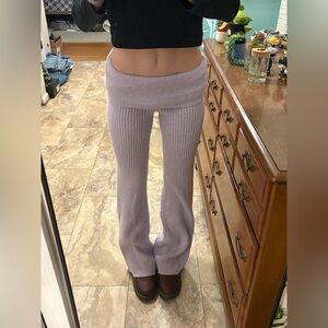 Aerie Late Night Foldover Pants Y2K Low Rise Ribbed Leggings Cozy Lounge Purple